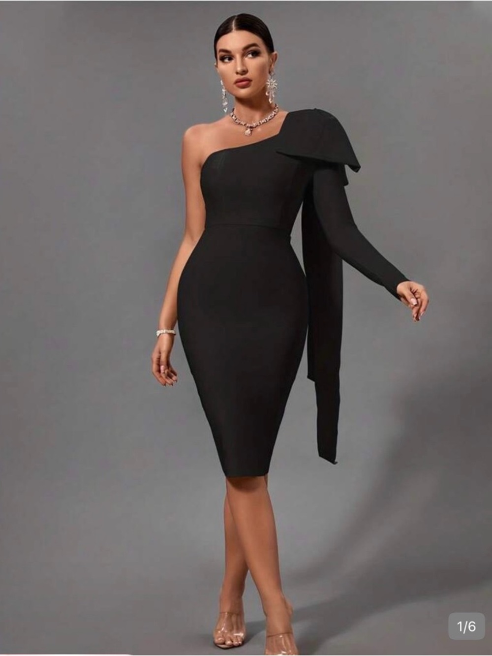 Elegant One-Shoulder Black Sheath Dress